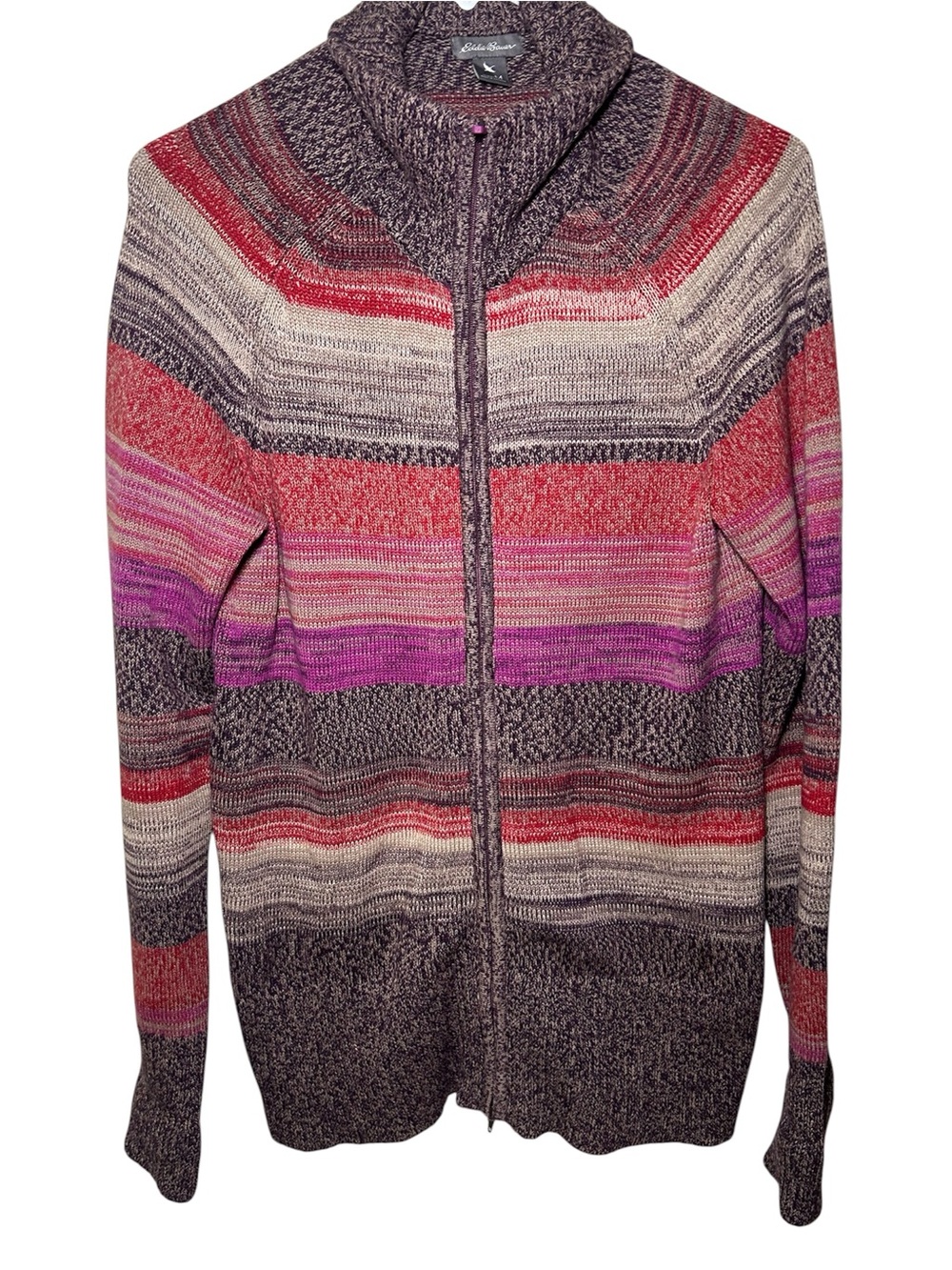 Eddie Bauer Womens Striped Zip Cardigan100 % Cotton Striped Medium